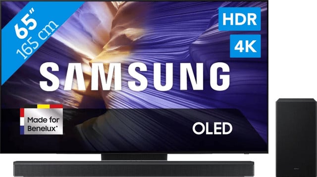 Samsung 65 inch OLED S90F 4K TV (2025) met Samsung HW-B750F Soundbar (2025)