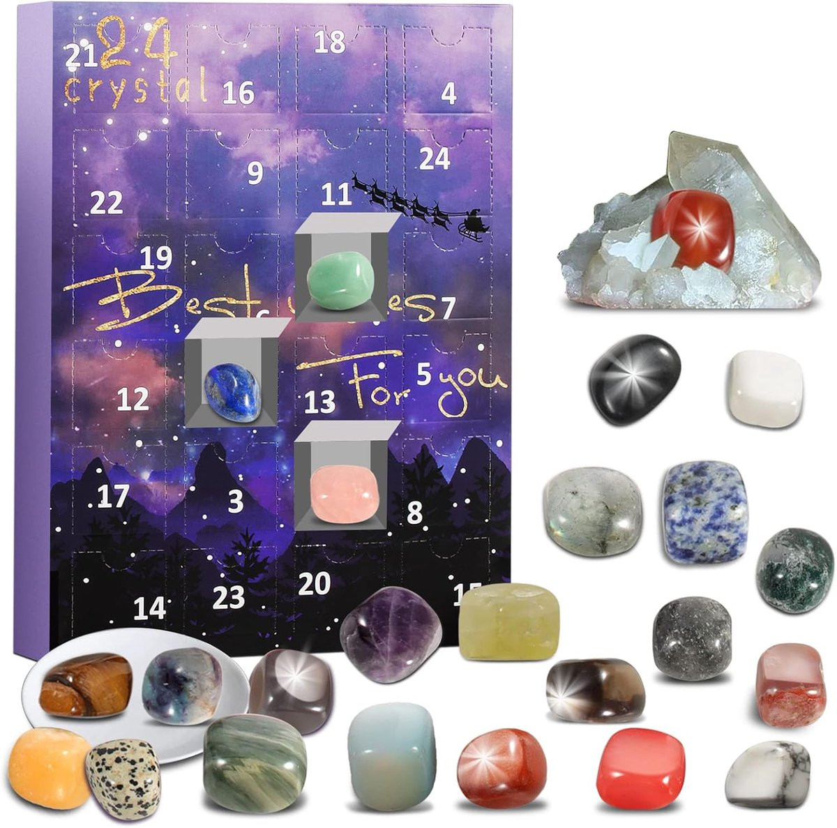 Adventskalender Edelstenen 2026 - 24-delige Blind Box met Natuurlijke Edelstenen en Mineralen voor Kinderen