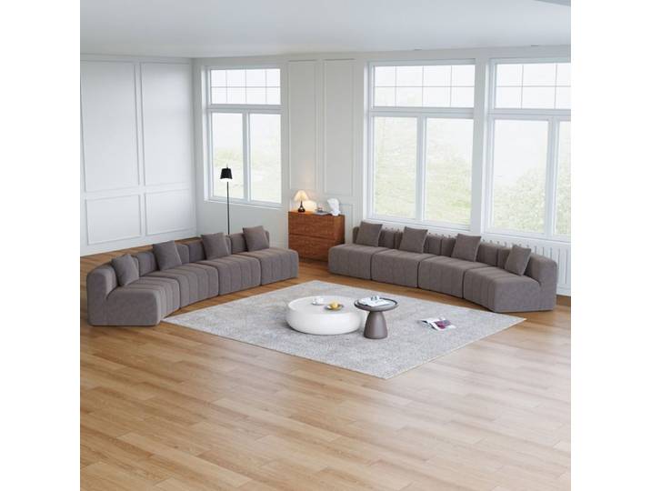 WUVRIE Canapé modulable courbé en chenille gris 8 places avec 2 coussins sans montage