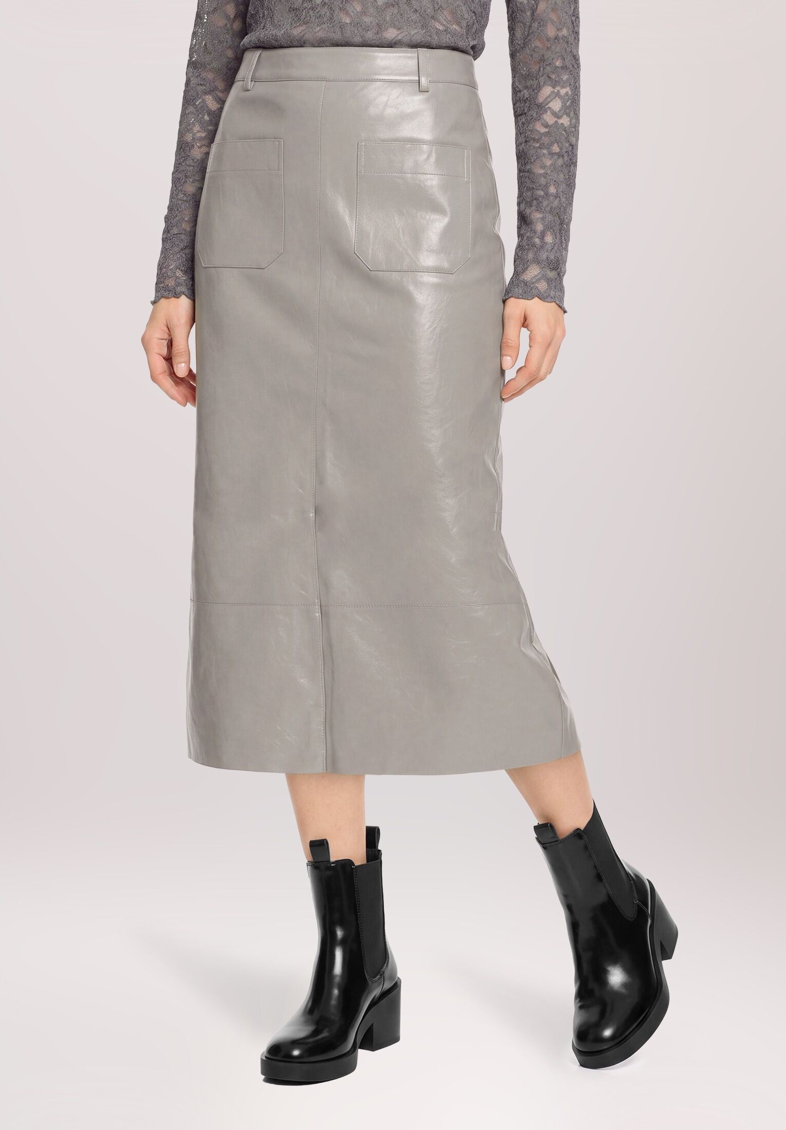 Maxirock CARTOON "Damen mit Taschen", Damen, Gr. 36, beige (grau), Obermaterial: 50% Polyurethan, 50% Polyester, ausgestellt lang, Röcke Maxirock