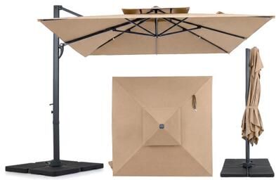 Costway 10 FT Aluminum Pole Patio Cantilever Umbrella with 220 LBS Base-Brown