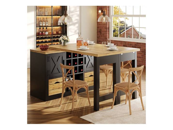 i@home Bartisch Ausziehbarer Kücheninsel-Esstisch, Sideboard 360° drehbare ausziehbarer mit großem Stauraum