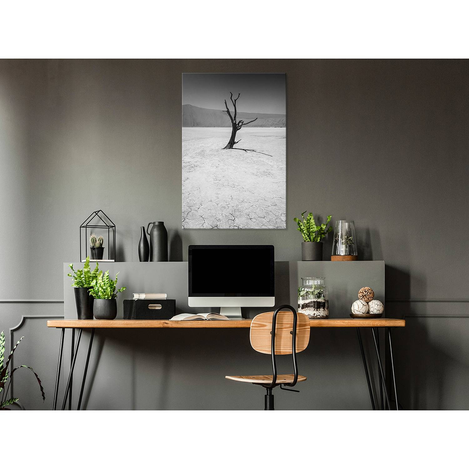home24 Tree in the Desert wanddecoratie, grijs, 40 x 60 cm