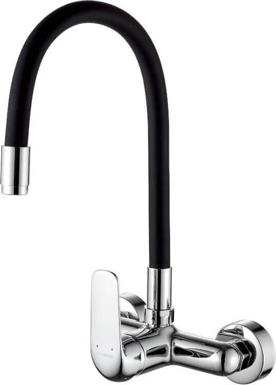 Kuchinox Wandgemonteerde keukenkraan met flexibele uitloop, zwart, Elza