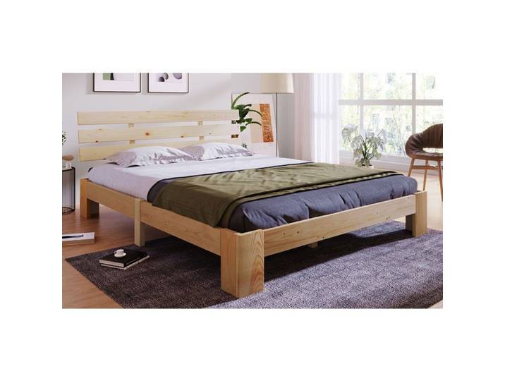 Lit en bois Lit double avec tête de cadre de lit avec ardoise rouille-200 x 140 cm Lit double solide