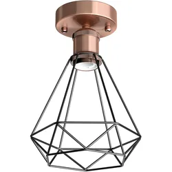 ledscom.de Vintage E27 Deckenleuchte RETRA, bronze, mit schwarzem Käfig-Schirm, groß