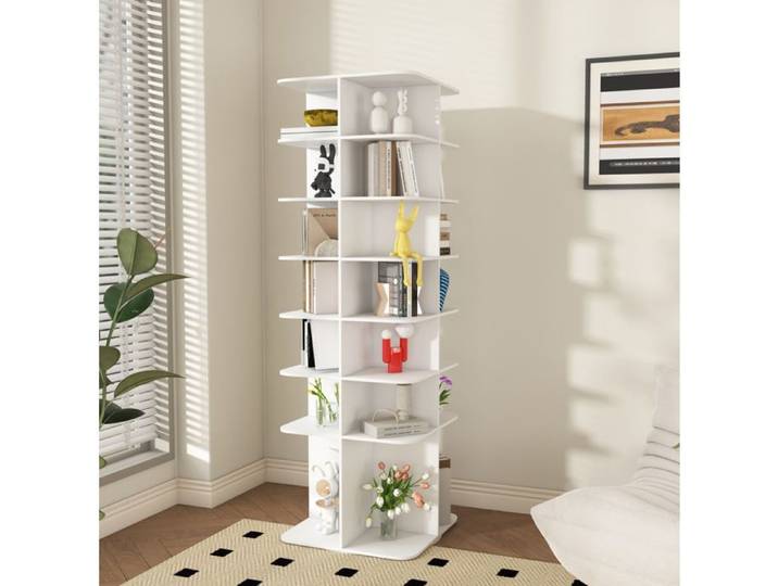 Meuble à chaussures rotatif 7 niveaux range-chaussures sur pied 28 paires PVC blanc 59 94 x 59 94 x 183 9 cm Grjofek