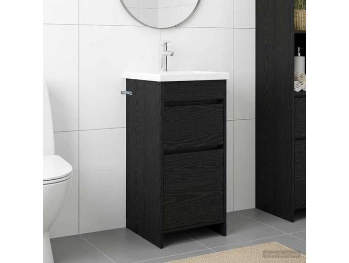 Moderne Meuble de salle de bain avec évier - Chêne noir - 42x40x84 5 cm - Étagère de Rangement @FR 3801