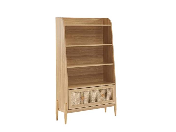 BAÏTA Kinderregal Pablo Eichenoptik und Rattangeflecht, H140cm, Buchenholz
