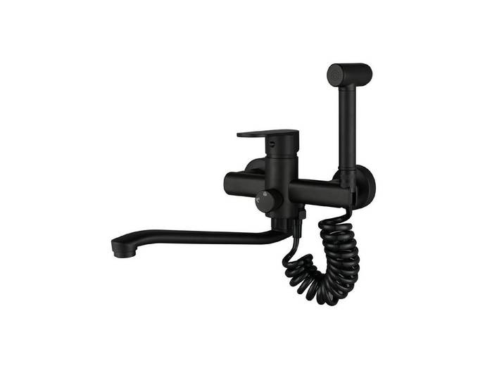 LuxusKollektion Küchenarmatur Küchenarmatur Wandmontage Schwarz mit Spritzpistole 30CM (1-St)