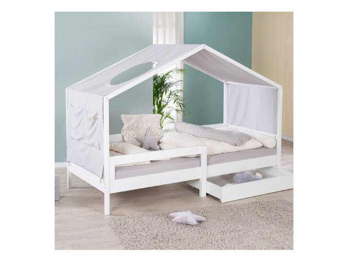 roba® Hausbett 90 x 200 cm - Kinderbett & Jugendbett - Holz weiß lackiert, Integrierter Rausfallschutz - Schlaf- und Spielplatz für Kinder