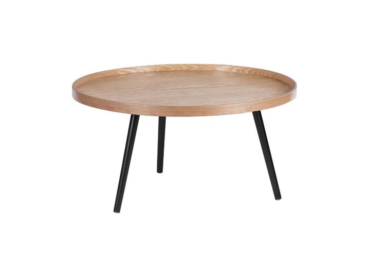 Grande table d'appoint en bois beige, ronde, rebord surélevé, pie