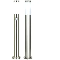 2er Set LED Außenstehlampen 1x Stehleuchte mit Bewegungsmelder Garten Wegeleuchte Edelstahl Außenlampe, E27 RGB LED warmweiß dimmbar, Garten Außenbereich