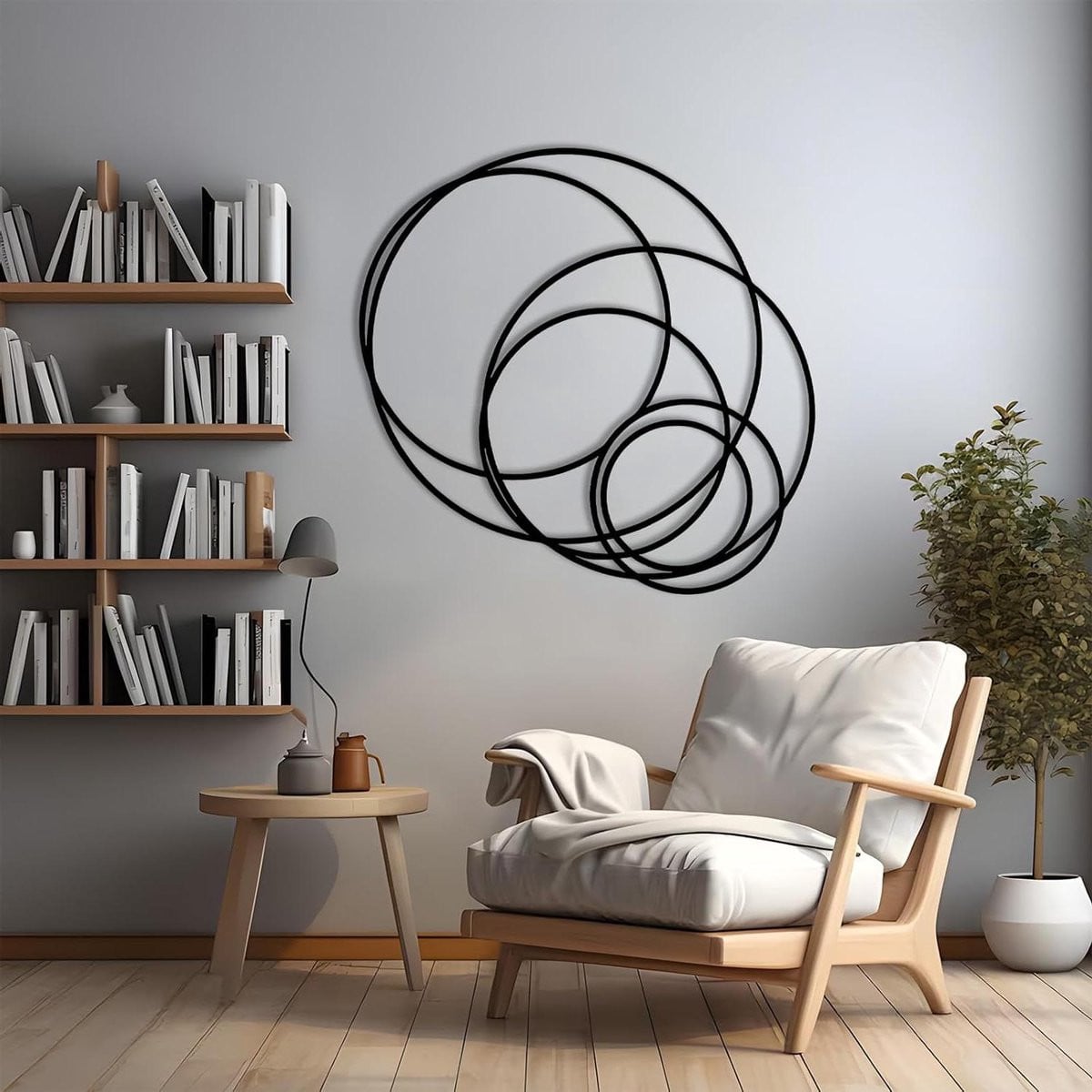 Metalen muurkunst Ronde decoratie Geometrisch lijnenspel Zwart 47 x 46 cm