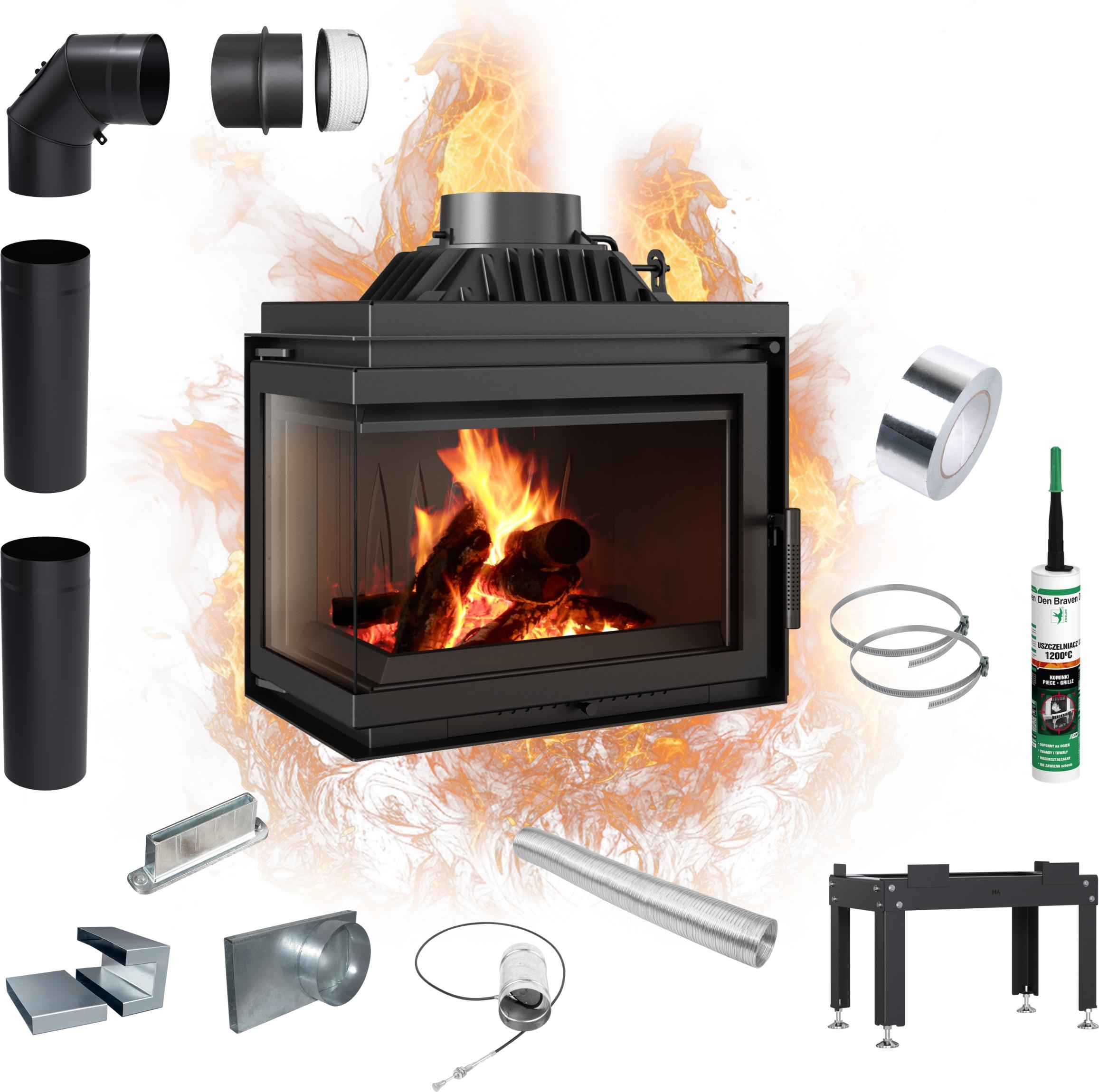 Kaminofen Luftzufuhr Gusseiserner Einsatz KRATKI SIMPLE Links 8 kW für Holz Set