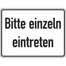 Aufkleber Hinweisschild, Bitte einzeln eintreten, Folie - 300 x 200 mm Folie selbstklebend