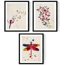 POSTER Set Mit 3 Löwenzahn, Libelle, Schmetterlinge 24X30cm Rahmenlos