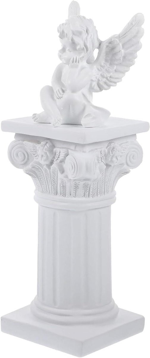 Griekse Zuil Beeld Romeinse Decoratie Wit - Hoogte: 17,5 cm
