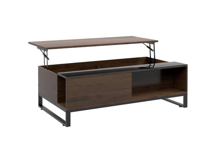 ComfortXL Beistelltisch De-08759 mit Hebefunktion Walnuss, Walnussfarben, Metall, 58x35.5x102 cm, Wohnzimmer, Wohnzimmertische, Beistelltische