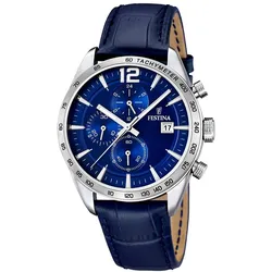 Chronograph FESTINA, blau, Armbanduhren, Herren, Chronograph, Armbanduhr, Quarzuhr, Herrenuhr, Lederarmband, Stoppfunktion
