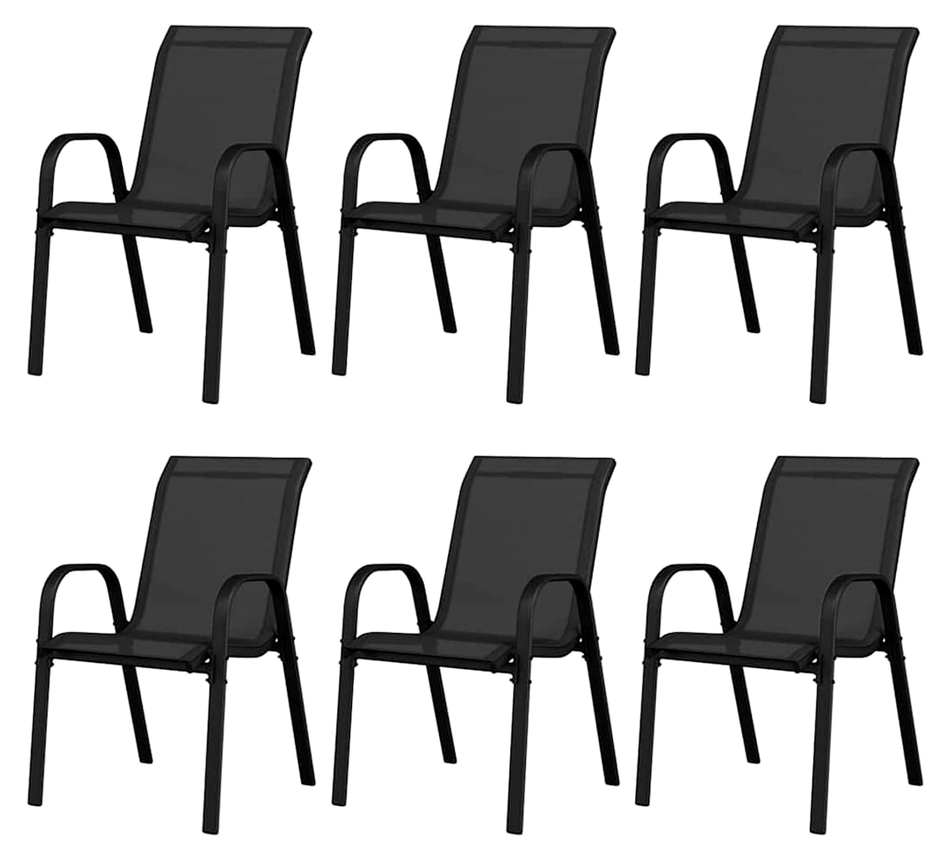Stapelbare Gartenstühle 6 Stück Schwarz Textilene für Garten, Pool, Terrasse und Esszimmer