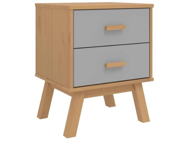 Tmriohed Nachttisch Massivholz Kiefer 2 Schubladen 45x39x57cm Grau Braun Skandinavischer Beistelltisch fürs Schlafzimmer aus Kiefernholz mit 2 Schubladen für reichlich Stauraum und Ablage.