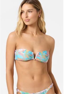 O'Neill s Presley Paisley Gold Coast Bandeau Bikini Top, Size Small, Elastane/Polyamide