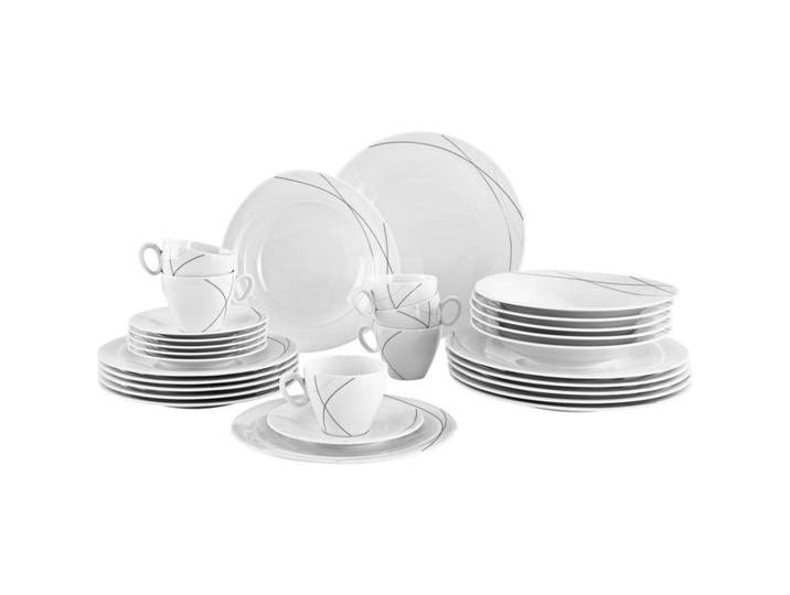 Seltmann Weiden Kombiservice, Weiss, Keramik, 30-teilig, Streifen, Geschirr, Geschirr-Sets, Kombiservice