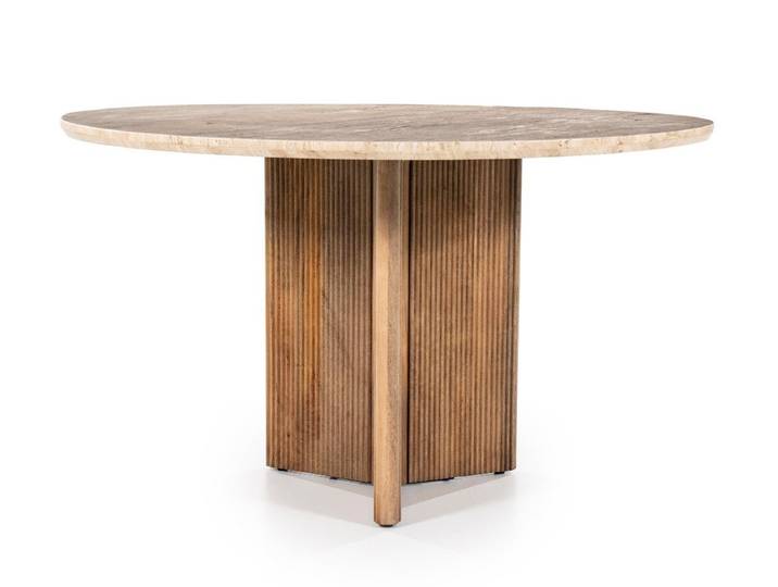 Maison ESTO Esstisch Lara Tischplatte aus Travertin Naturstein rund 130 cm Esszimmertisch