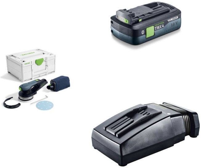 Set Festool Akku-Exzenterschleifer ETSC 2 125-Basic + Tabless Akkupack BP 18 TBX 4 C-ASI + Schnellladegerät TCL 6
