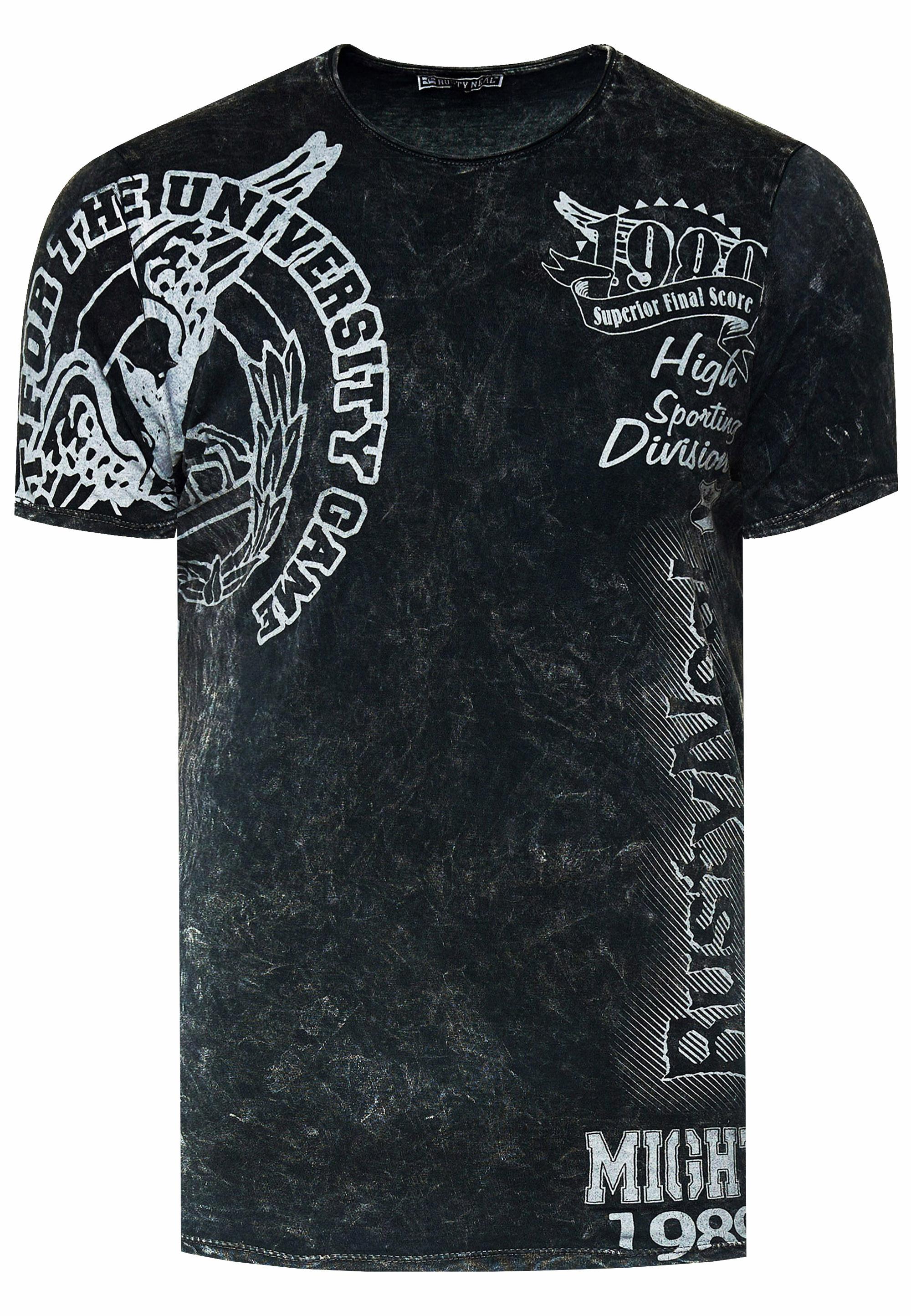 Acid washed T-shirt met prints