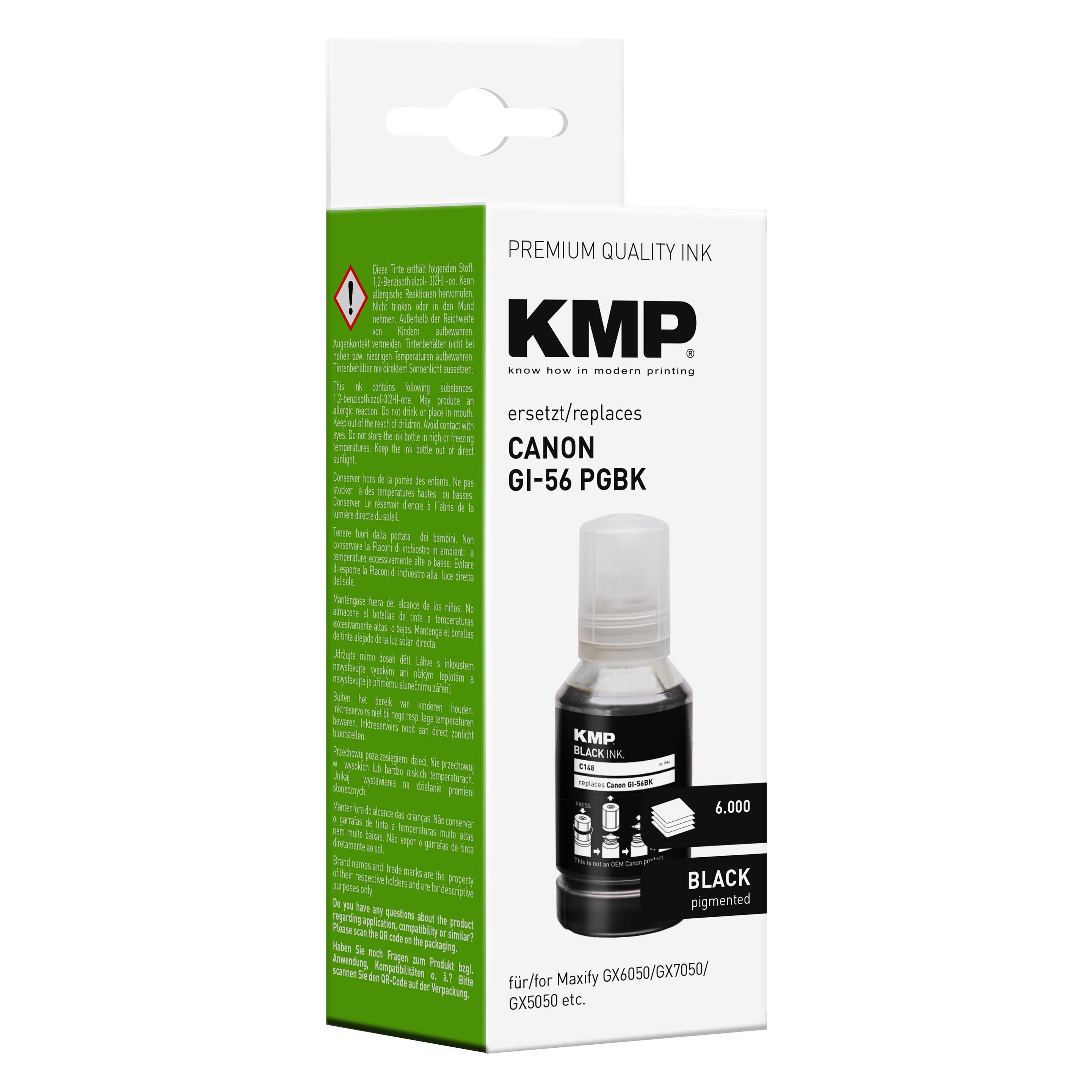 KMP Patrone Canon Maxify GI56PGBK black 6000 Seiten C148 kompatibel (PGBK) (1584,0001)