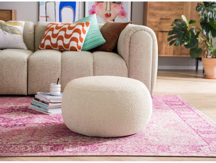 Polsterhocker STOOLA 65cm Beige Bouclé Stoff Basima: Beige