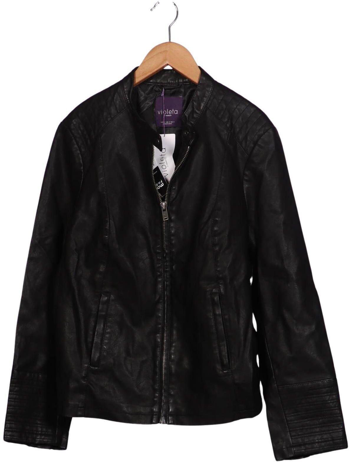 violeta by Mango Damen Jacke, Schwarz, Gr. M, Synthetik / Kunstleder / Viskose - Second Hand