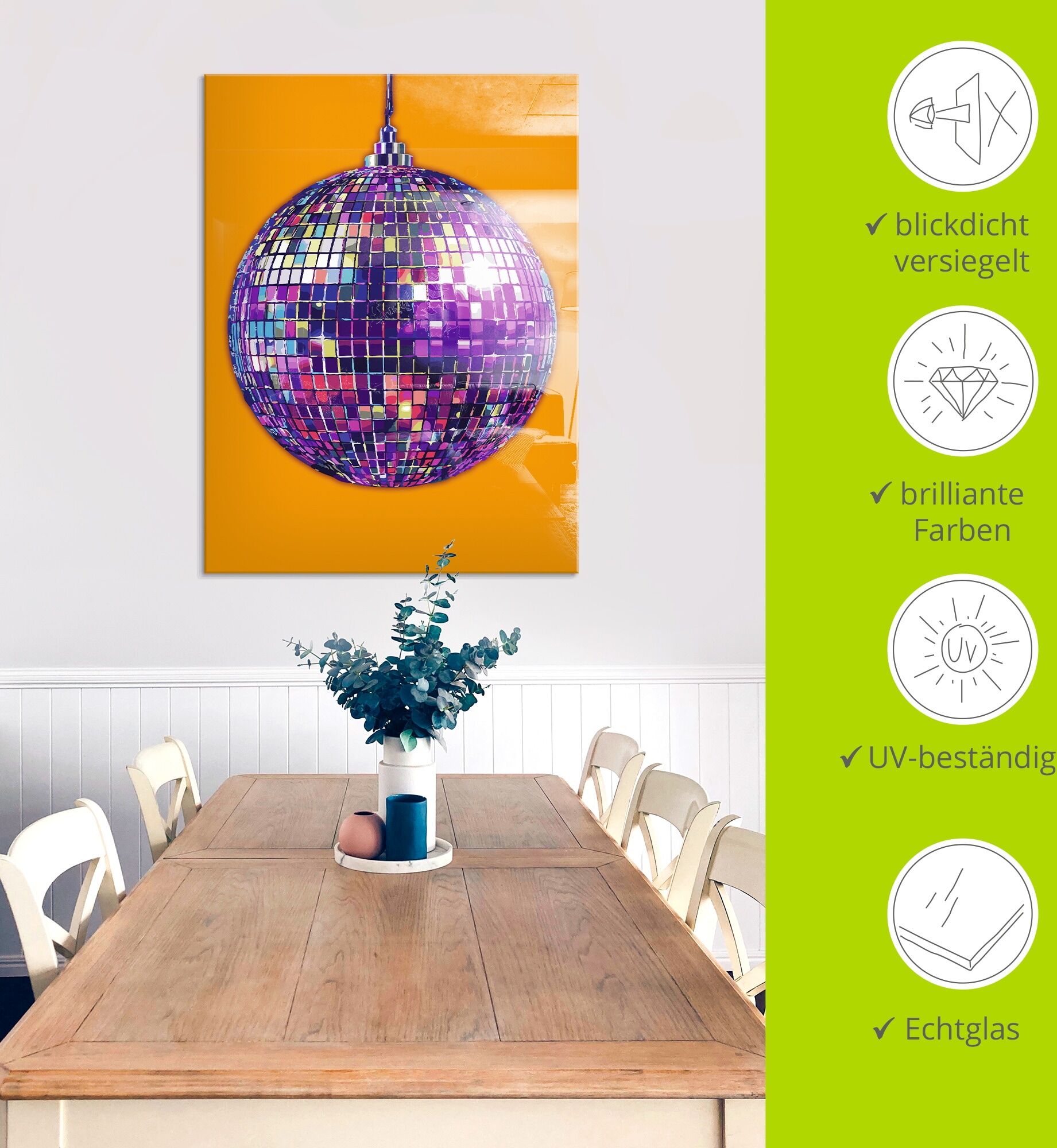 Artland "Discokugel" Pop Art 1 Stk. tlg. in verschiedenen Grössen farbe bild(er): farbig B/H/T: 45cm x 60cm, Glasbild Pop Art Hochformat, 1 Stk.