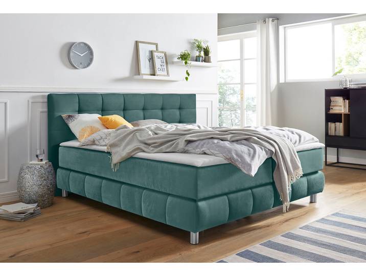 Boxspringbett, Struktur, Petrol, 194×211 cm, Inkl. Topper, Skandinavisch, andas