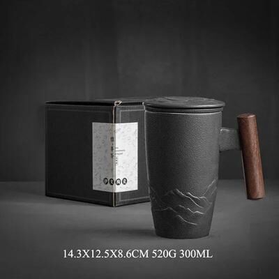 Uplift Treasures Retro Ceramic Mug With Wooden Handle And Lid f 300 Ml