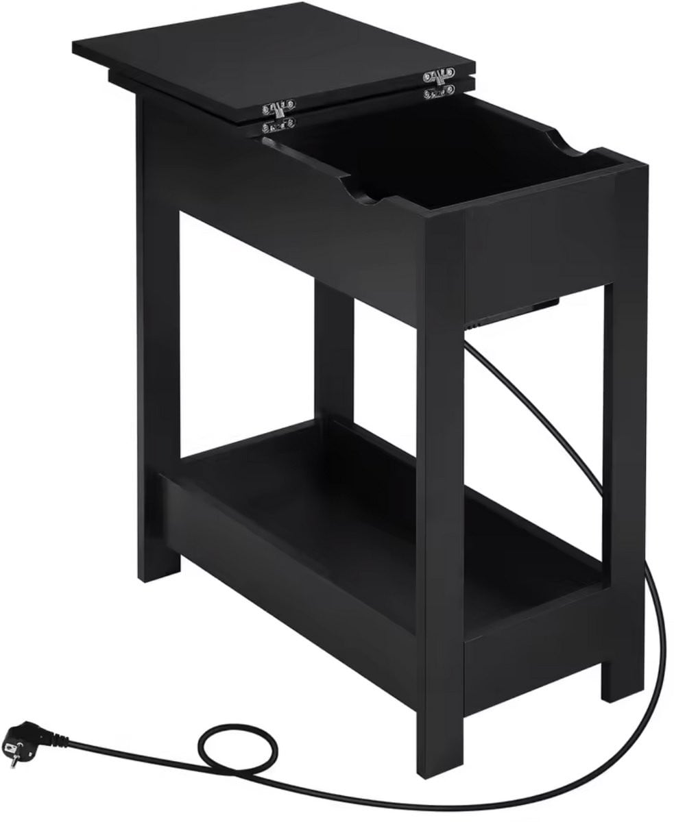Varnox Bijzettafel met stopcontact en USB-A en opbergvak - Zwart - Industrieel