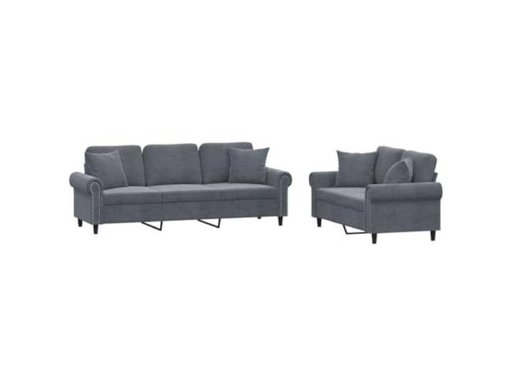 GHVBNMF 2-TLG Sofagarnitur mit Kissen Samt Dunkelgrau Modernes Polstermöbel Set für Wohnzimmer, dick gepolsterte Sitzflächen mit Zierkissen für optimalen Komfort.
