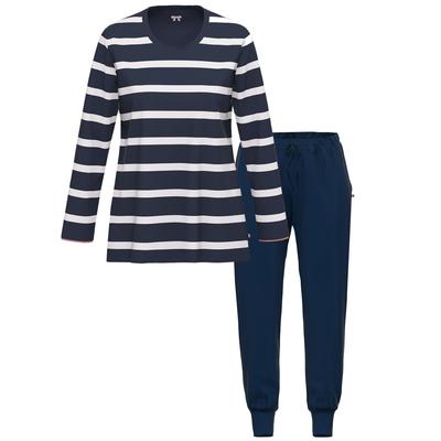 Schlafanzug AMMANN "Damen langarm Shirt, lange Hose Night & Relax", Damen, Gr. 38, blau (night sky), Homewear-Sets Schlafanzug