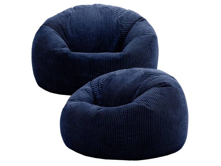 Lot de 2 poufs velours côtelé bleu marine