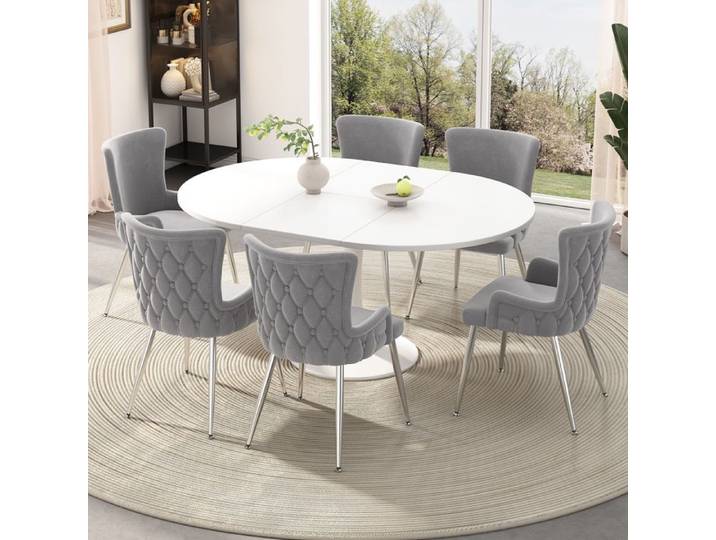 Abrihome Lot de 6 Chaise de Salle à Manger en Velours - Pieds en Métal argenté - Gris Chaise de Salon