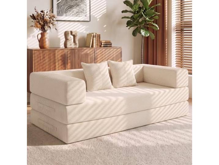 Vipbear Schlafsofa 200cm Breit,Boneless Couch mit Schlaffunktion 3 Sitzer 5-in-1 Umwandelbar Boneless sofa, Bodensofa Schlafcouch,Cloud Modulares Sofa Bed für Wohnzimmer Schlafzimmer Lounge,Weiß