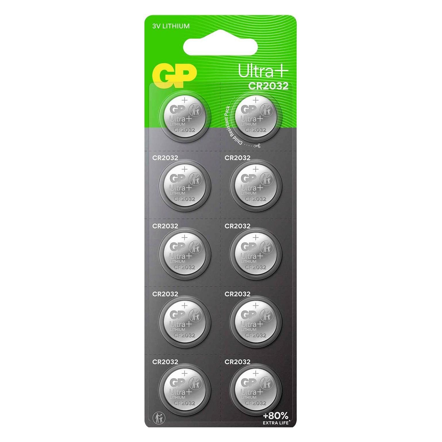 GP Batteries GP Knopfzelle CR 2032 3 V 10 St. 240 mAh Li-MnO2 GP Ultra Plus Batterie Lithium (10 Stk., CR2032, 240 mAh) (GPPBL232U006)
