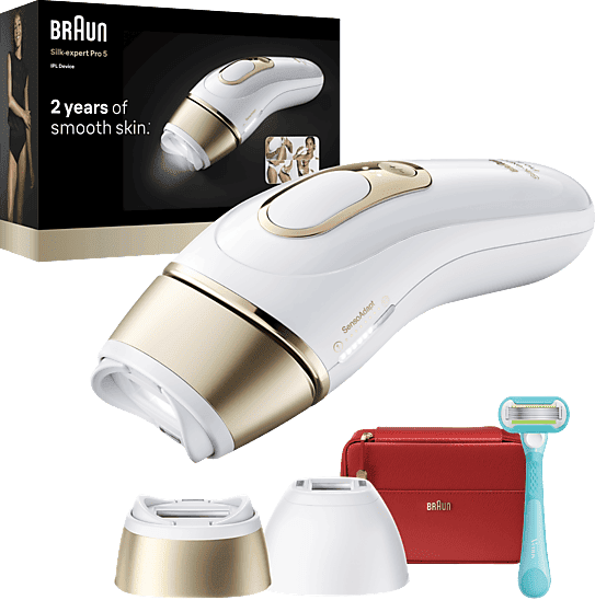 Depiladora IPL - Braun Luz Pulsada Silk·expert Pro 5 PL5221, Depilación en casa, Sensor SmartSkinProtect, Cabezal Smart Flex y de precisión