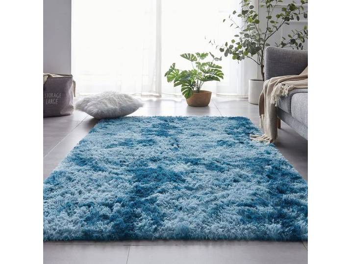 Tapis shaggy lavable 200x300 cm antidérapant polypropylène bleu marine