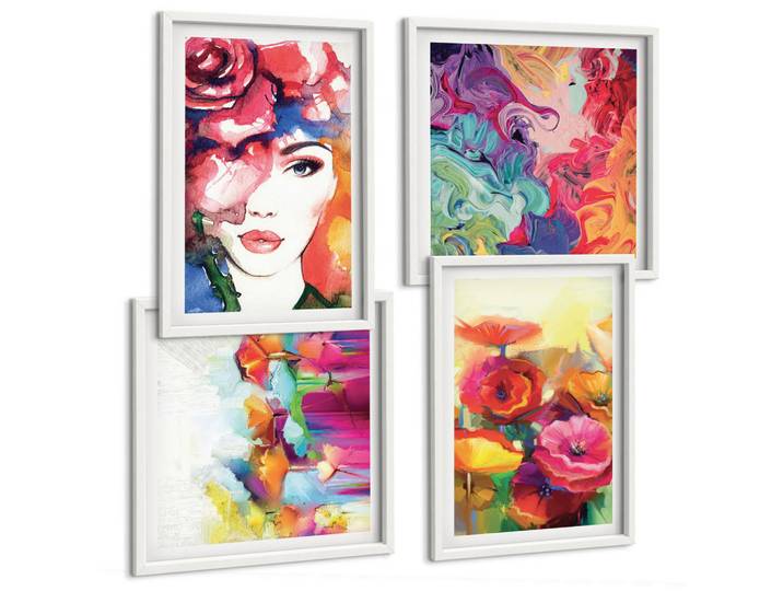 Tulup Bilder SET 4er Set - 50x50 cm & 40x60 cm Weißer Rahmen - Porträt von Blumen in intensiven Farben, Kunststoff, Rechteckig, 50x50 cm, Fotografie, Bilder & Rahmen, Bilder