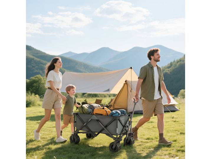 Outsunny Chariot Pliable 70kg Poignée Télescopique Gris Foncé