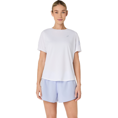 Laufshirt ASICS "ICON SS TOP", Damen, Gr. M, weiß (brilliant weiß), Obermaterial: 100% Polyester, Shirts Laufshirt, Schnelltrocknend, Reflektierend, Leicht