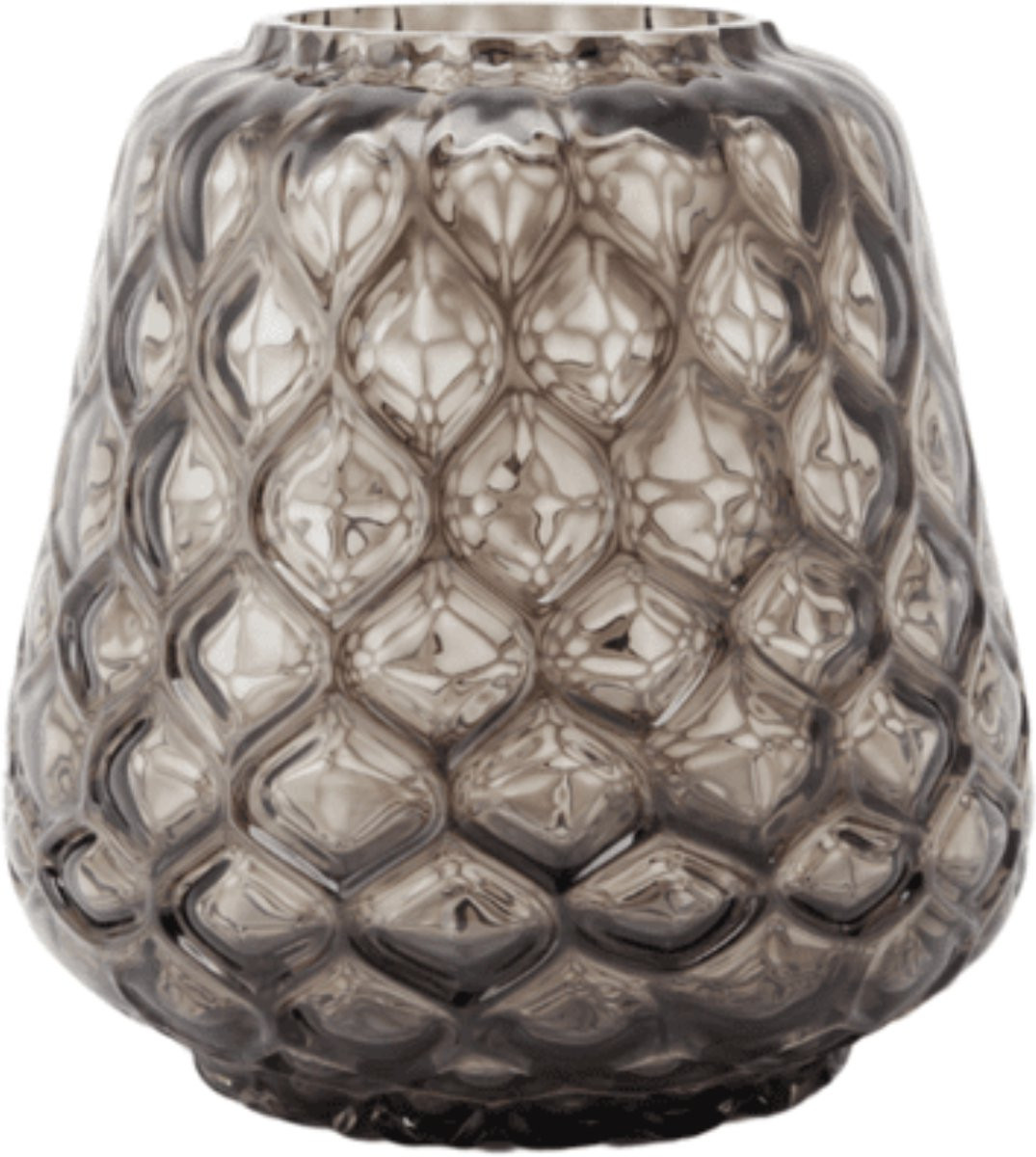 XLBoom Kuro Prism Small Smokey mondgeblazen glazen vaas met geometrisch patroon in smokey grijs